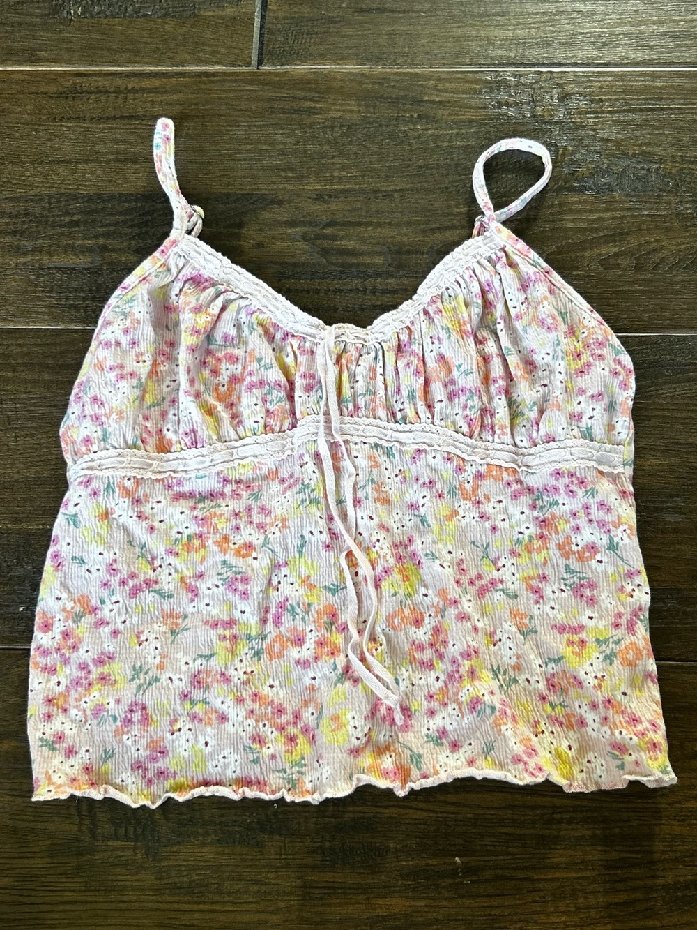 No Boundaries Pink Floral Tie-Front Camisole